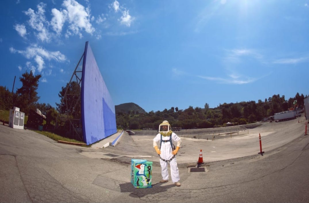 Steve on site at a film production lot bee removal