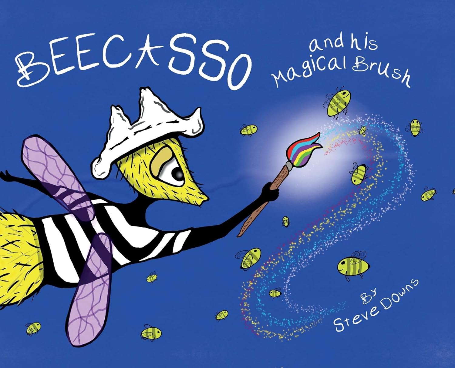 Front cover of Beecasso and His Magical Brush, illustrated children's book by Steve Downs